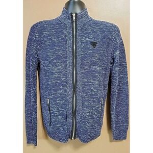 Guess Full Zip Long Sleeve Zip Pocket Sweater Blue 💙/White 🤍 Men's | Small